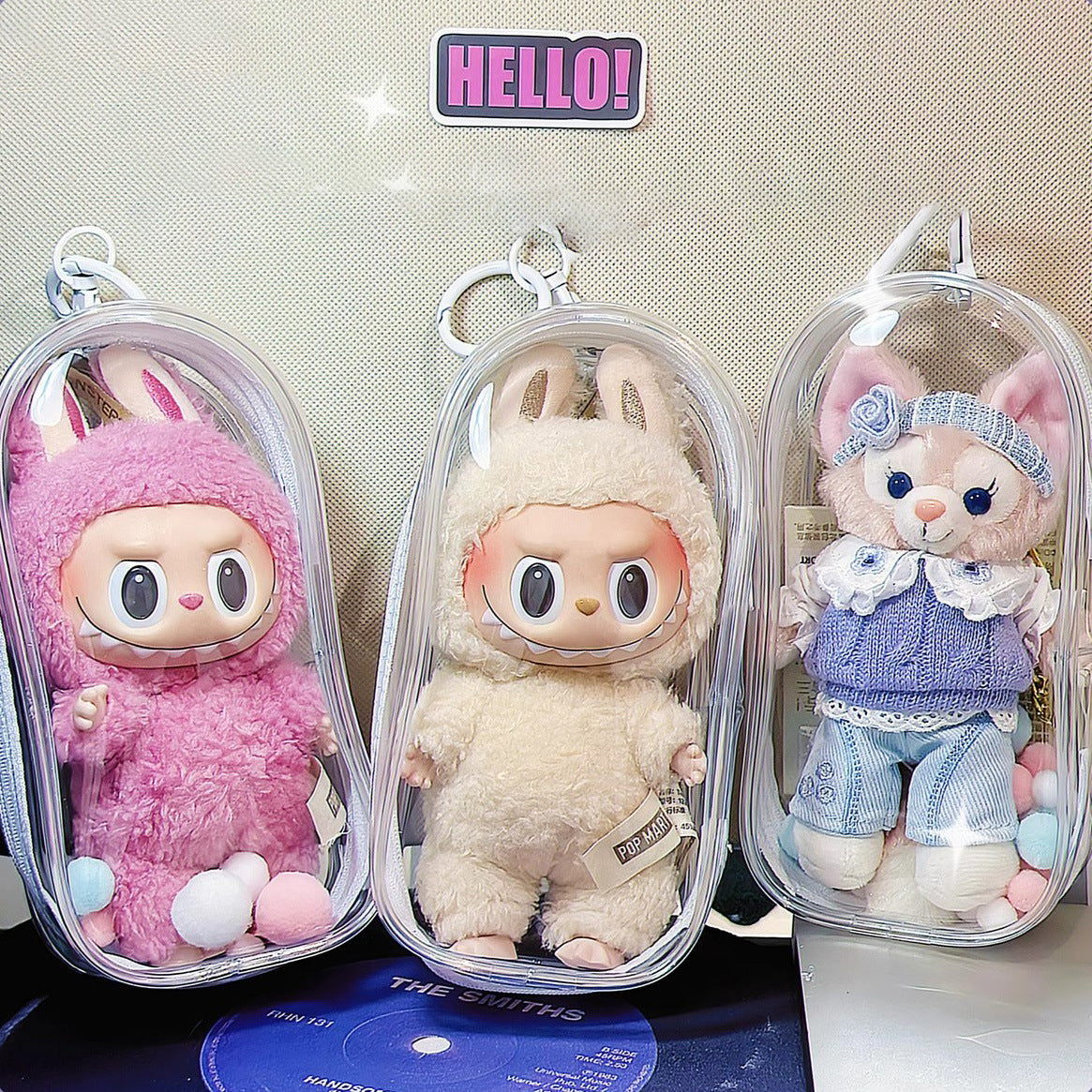 Labubu storage bag PVC high transparency thickened outdoor bag Xingdailu cotton doll exhibition walking bag labubu