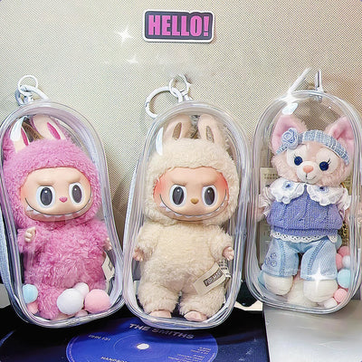 Labubu storage bag PVC high transparency thickened outdoor bag Xingdailu cotton doll exhibition walking bag labubu